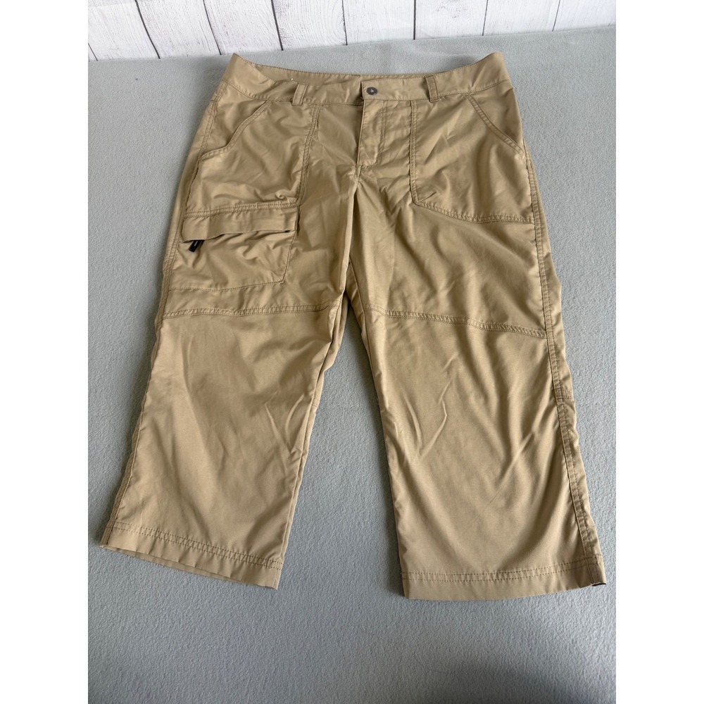 Columbia Womens Tan Khaki Hiking Capri Cargo Pants Outdoor Utility Size 14